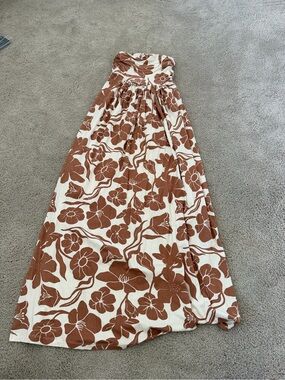 Cinnamon Girl Strapless Floral Maxi Dress in Brown and Cream